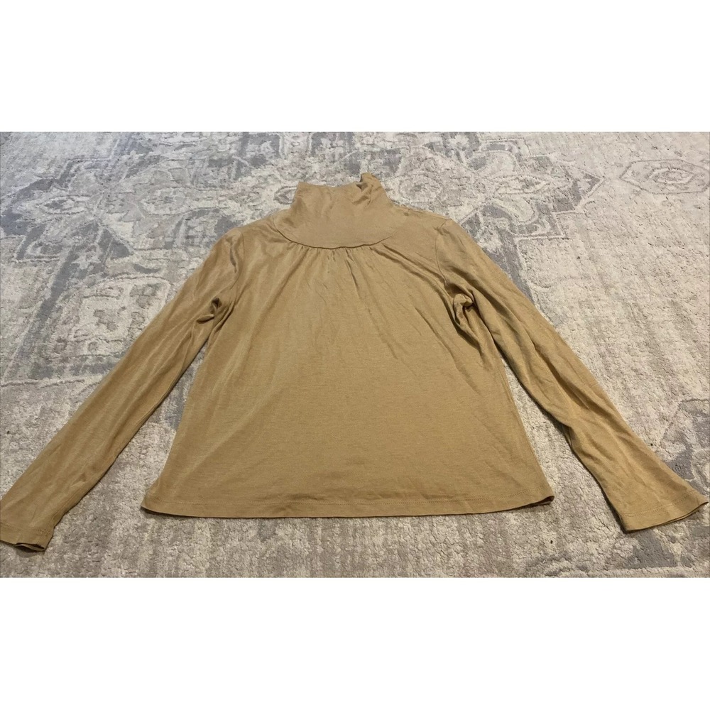 Talbots Beige Mock Neck Turtleneck Shirt Size Medium Long Sleeve Back Zip Womens